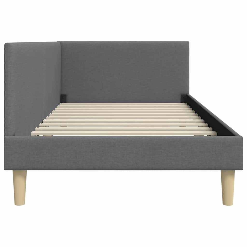 Corner Bed Frame Dark   Fabric and Plywood