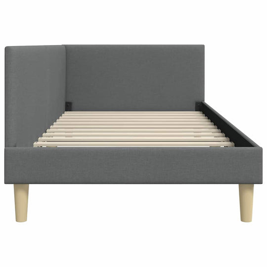 Corner Bed Frame Dark   Fabric and Plywood