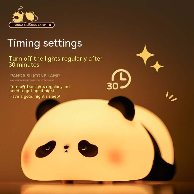 Cute panda silicone lamp with timing settings for kids, promoting a safe and convenient night light experience.