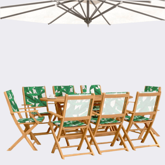 VidaXL Folding Garden Chairs 8 pcs Green Fabric and Solid Wood