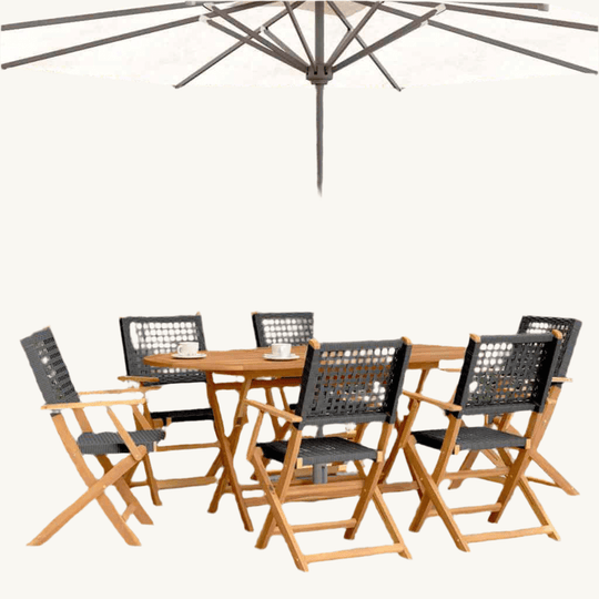 VidaXL Folding Garden Chairs 6 pcs Black Poly Rattan and Solid Wood