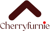 Cherryfurnie logo featuring a stylized roof design in maroon and a red dot.