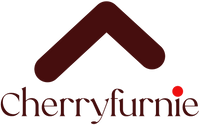 Cherryfurnie logo featuring a stylized roof design in maroon and a red dot.