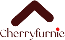 Cherryfurnie logo featuring a stylized roof design in maroon and a red dot.