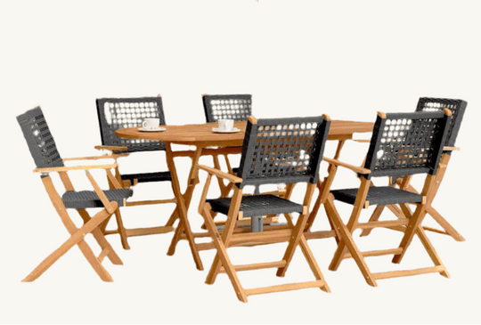 VidaXL Folding Garden Chairs 6 pcs Black Poly Rattan and Solid Wood