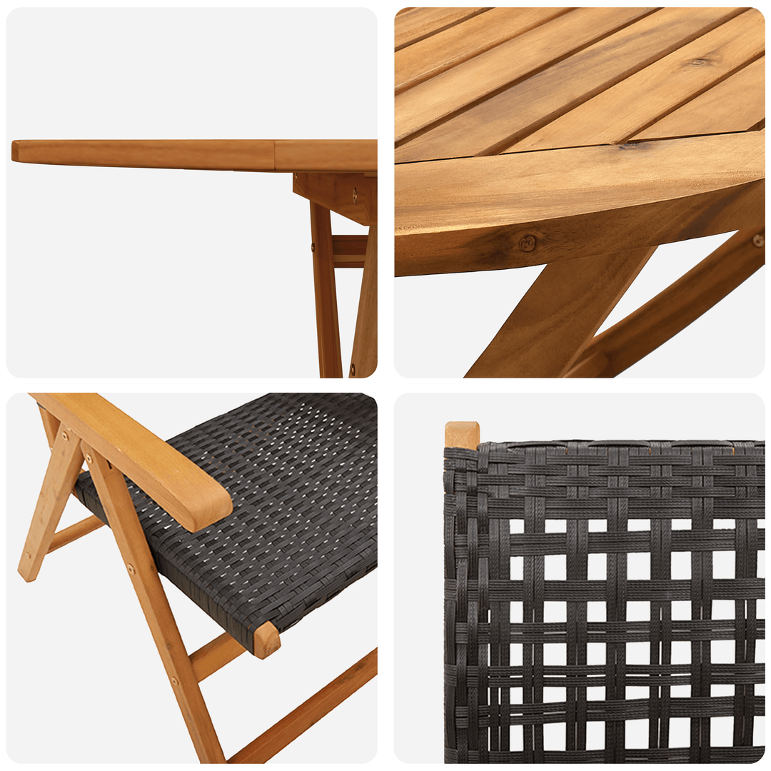 Outdoor Dining Set 5-Piece  -  Solid Acacia Wood and Poly Rattan