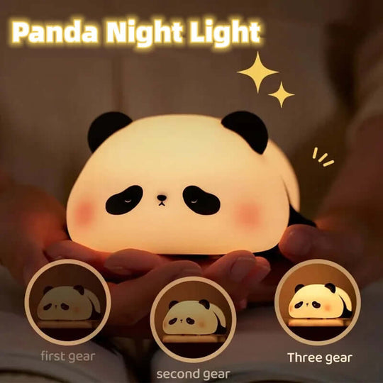 Cute panda night light with adjustable brightness, perfect for kids' bedrooms and a safe, soft touch design.